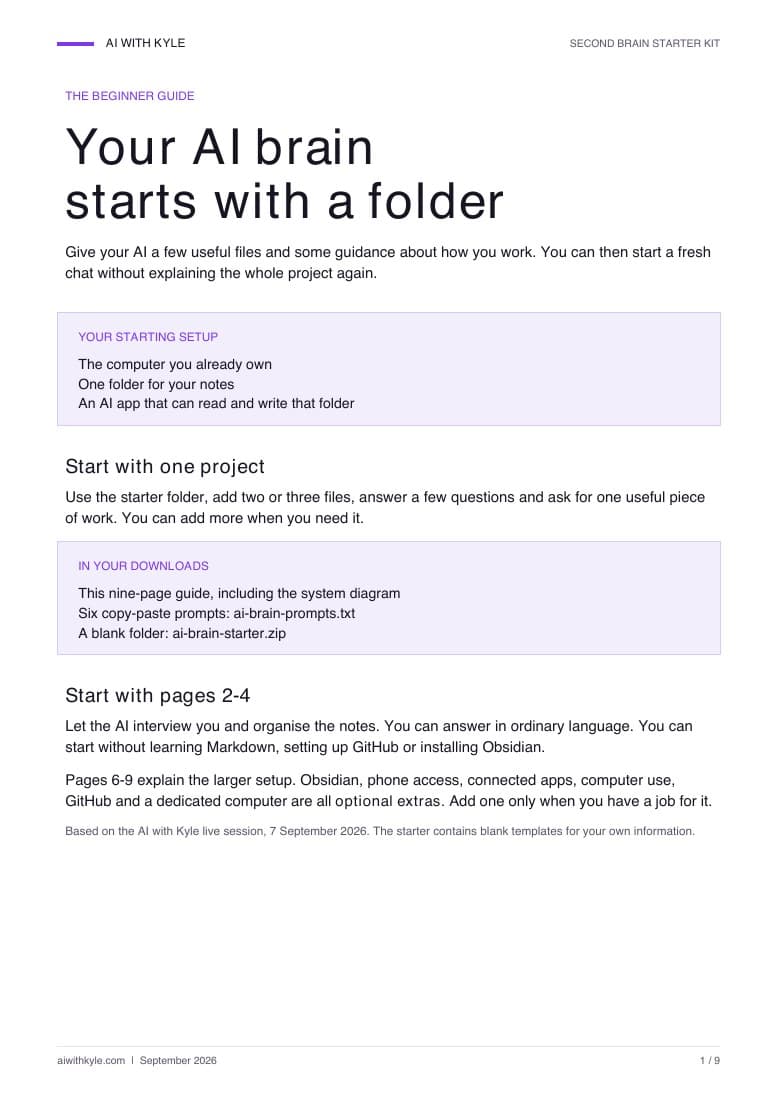 AI second brain quick-start guide (PDF) preview page 1