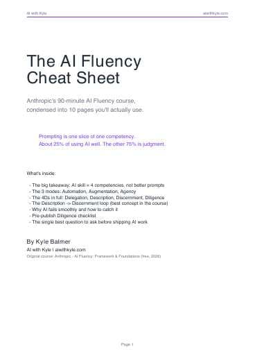 AI Fluency Cheat Sheet (PDF) preview page 1