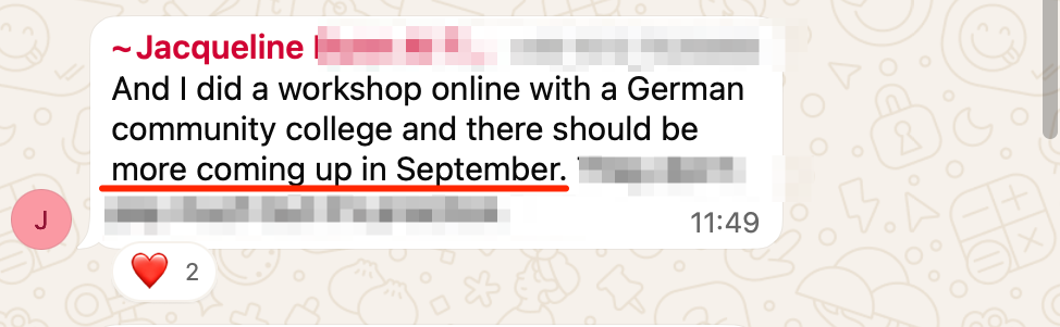 Jaq sharing that more workshops are coming