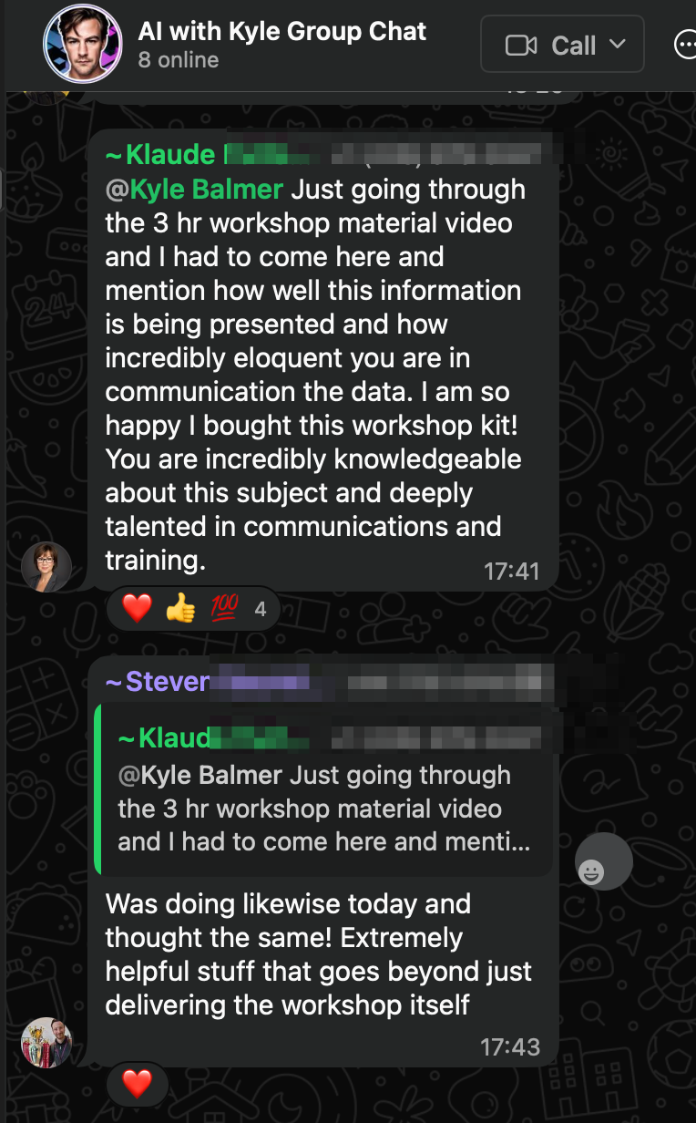 Klaude praising the AI Workshop Kit content