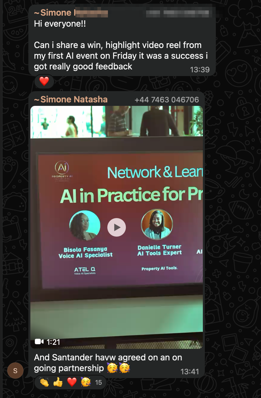Simone sharing that she is running AI events